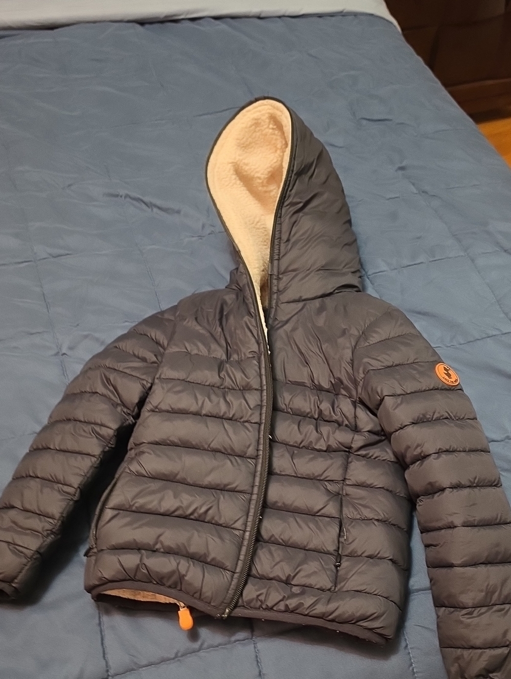 SAVE THE DUCK Navy Jacket with Cream Sherpa Interior